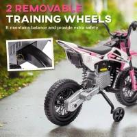 Qaba 12V Kids Electric Motorcycle w/ Twist Grip Throttle, Training Wheels, Rear Suspension & Music, Pink(m-5)