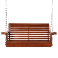 Outsunny 2 Seater Porch Swing Wooden Patio Swing Chair with Cup Holder and Chains Outdoor Swing Bench for Garden Yard, Brown(m-2)