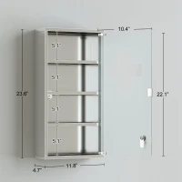 HOMCOM 12" x 24" Lockable Medicine Cabinet, 4 Tier Stainless Steel Medical Wall Box with 2 Keys and Shelves for Bathroom(m-3)