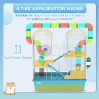 PawHut 4-Tier Hamster Cage with Tubes, Exercise Wheel, Hut, Water Bottle, Food Dish, Ramps, 22.8" x 14.2" x 25.6", Light Blue(m-4)