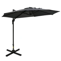 Outsunny 10ft Offset Patio Umbrella with Base, Hanging Aluminum and Steel Cantilever Umbrella with 360° Rotation, Easy Tilt, 8 Ribs, Crank, Cross Base for Poolside, Garden, Gray(m-11)