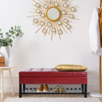 HomCom 44" Tufted Faux Leather Ottoman Storage Bench With Shoe Rack- Crimson Red(m-10)