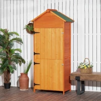 Outsunny Wood Garden Shed Outdoor Tool Storage Cabinet Hutch Lockable Unit with Double Door and 3 Tire Storage Shelves(m-8)