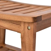 HOMCOM Acacia Wood Shower Bench Seat with Towel Shelf, 2-Tier Bathroom Spa Bathing Stool(m-9)