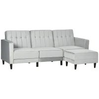 HOMCOM Upholstered L-Shaped Sofa Bed, Reversible Sectional Recliner Sofa Set, Velvet-Feel Sleeper Futon with Footstool, Grey(m-1)
