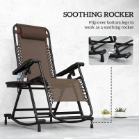 Outsunny Outdoor Rocking Chairs, Foldable Reclining Zero Gravity Lounge Rocker with Pillow, Cup & Phone Holder, Combo Design with Folding Legs, Brown(m-8)