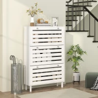 HOMCOM Narrow Shoe Storage Cabinet, 3 Flip Drawers, Adjustable Shelves, 18-24 Pairs Capacity, White(m-8)