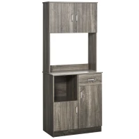 HOMCOM Kitchen Pantry Storage Cabinet with Microwave Stand, Buffet with Hutch, Door Cupboards, Drawer and Adjustable Shelves, Gray(m-1)