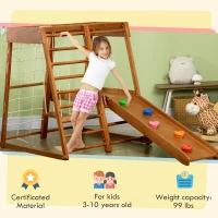 Qaba 6-in-1 Indoor Jungle Gym Playground with Slide, Climbing Wall, Rope Climber, Monkey Bars, Swing, Toddler Climbing Toys for 3-10 Years Old, Wood(m-7)