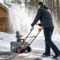 Outsunny 40V 18" Cordless Snow Blower with PU Auger, 1400W Brushless Motor, 12" Depth, Two 4.0Ah Batteries & Fast Charger(m-9)
