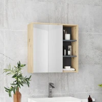HOMCOM Wall Mount Medicine Cabinet with Mirror, Bathroom Cabinet Storage Organizer with 2 Doors, Cupboards and Shelves, Natural(m-8)