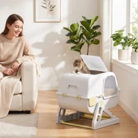 PawHut Cat Litter Box with Lid, Enclosed Cat Litter Box with Deodorization Bag & Drawer Pan, High Sides & Flip-to-Clean(m-2)