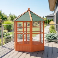 PawHut 69" Wooden Hexagonal Outdoor Aviary Flight Bird Cage With Covered Roof, Brown(m-8)