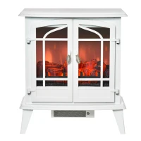 HOMCOM Electric Fireplace Heater, Freestanding Fireplace Stove with Realistic LED Log Flames and Overheating Safety Protection, 1400W, White(m-14)
