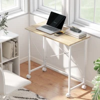 HOMCOM 31.5" Home Office Desk, Folding Desk with Wheels for Small Space, Easy Assemblyfor Home Office, Natural Wood Finish(m-7)