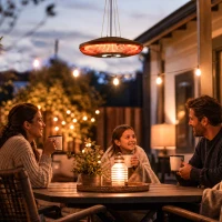 Outsunny Electric Hanging Patio Heater with LED Light, 750/1500 W IP65 Ceiling Mounted Infrared Outdoor Heater, Black(m-8)