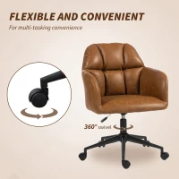 HOMCOM Swivel Office Chair, Faux Leather Desk Chair with Adjustable Height for Living Room, Bedroom, Study, Brown(m-5)