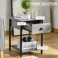 HOMCOM Industrial Side Table, End Table with Drawer and Storage Shelf for Living Room, Gray(m-4)