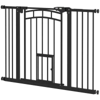 PawHut Auto-Close Pet Gate, Stair Gate with Cat Door, Double Locking for Doorways Hallways Stairs, Fits 29"-39.4" Wide, Black(m-2)
