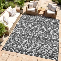 Outsunny Reversible Outdoor Rug Carpet RV Camping Rugs with Carry Bag, 8' x 10', Gray & Cream White Boho(m-2)