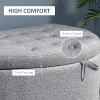 HOMCOM Half Moon Storage Ottoman, Upholstered Button Tufted Storage Bench with Lift Lid and Wood Legs, for Living Room, Entryway, Gray(m-5)