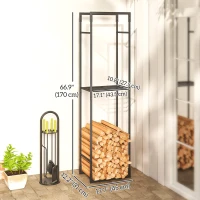 Outsunny Firewood Rack Outdoor, Heavy Duty Log Holder with Adjustable Shelf for Fireplace, Indoor Outdoor Fire Wood Storage Rack(m-3)