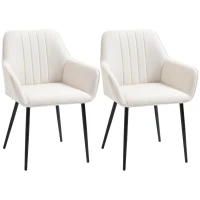 HOMCOM Dining Chairs Set of 2, Upholstered Linen Fabric Accent Chairs with Metal Legs, Beige(m-9)