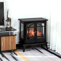 HOMCOM Electric Fireplace Heater, Fireplace Stove with Realistic LED Flames and Logs, Remote Control and Overheating Protection, 1400W, Black(m-2)