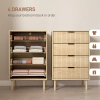 HOMCOM Chest of Drawers, 4 Drawer Dresser with Fluted Panels and Solid Wood Legs, Storage Cabinet for Living Room, Oak(m-5)