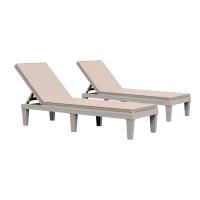 Outsunny 2-Piece Outdoor Patio Chaise Lounge Chair with 5-Level Adjustable Backrest, Zippered Cushions, & Modern Design(m-15)
