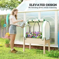 Outsunny Raised Garden Bed with PE Greenhouse Cover Outdoor Planter Box for Herbs and Vegetables, 35 x 22 x 47 inch, Natural(m-6)