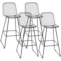 HOMCOM Modern Bar Stools, Metal Wire Bar Height Barstools, 30" Seat Height Bar Chairs for Kitchen with Back and Footrest, Set of 4, Black(m-11)