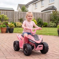 Qaba Kids ATV, 6V Battery Powered Kids Quad with 4 Wheeler, Handlebar Button Control, Max 1.2MPH, Max 55lbs Load, Light Pink(m-10)