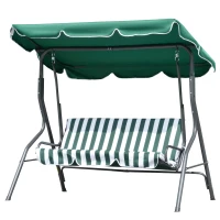 Outsunny 3-Person Porch Swing with Canopy, Patio Swing Chair, Outdoor Canopy Swing Bench with Adjustable Shade, Cushion and Steel Frame, Green(m-14)