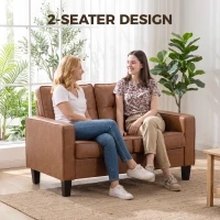 HOMCOM 51" Wide Loveseat with Armrest, 2-Seater Tufted PU Leather Double Sofa, Brown(m-6)