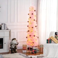 HOMCOM 6' Prelit Christmas Trees, Pencil Artificial Christmas Tree with Colorful Surface Branches, Colorful LED Lights, Pink(m-2)