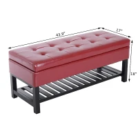 HomCom 44" Tufted Faux Leather Ottoman Storage Bench With Shoe Rack- Crimson Red(m-3)