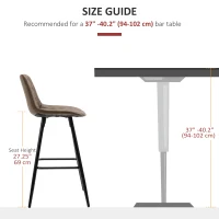 HOMCOM PU Leather Counter Height Bar Chairs Set of 2, 27.75" Bar Stools with Metal Legs for Dining Area, Kitchen Island, Brown(m-7)