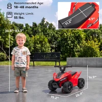 Qaba Kids ATV, 6V Battery Powered Kids Quad with 4 Wheeler, Handlebar Button Control, Max 1.2MPH, Max 55lbs Load, Red(m-3)