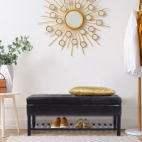 HomCom 44" Tufted Faux Leather Ottoman Storage Bench With Shoe Rack - Dark Brown(m-10)