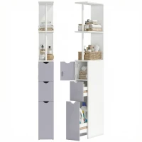 HOMCOM 54" Tall Bathroom Storage Cabinet, Freestanding Linen Tower with 2-Tier Shelf and Drawers, Narrow Side Floor Organizer, White(m-1)