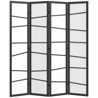 HOMCOM 5.6ft Folding Room Divider, 4 Panel Wall Partition with Wood Frame for Bedroom, Home Office, White(m-2)