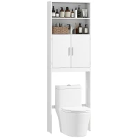 HOMCOM Over The Toilet Storage Shelf, Freestanding 4-Tier Bathroom Organizer with Adjustable Shelf and 2 Doors, White(m-9)