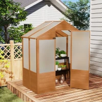 Outsunny 6' x 4' x 7' Polycarbonate Greenhouse, Walk-in Hot House Kit, Hobby Greenhouse with Lockable Door, Level 5 Wind Resistant Wooden Frame, Rustic Brown(m-8)