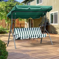 Outsunny 3-Person Porch Swing with Canopy, Patio Swing Chair, Outdoor Canopy Swing Bench with Adjustable Shade, Cushion and Steel Frame, Green(m-13)