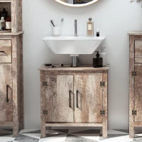 kleankin Pedestal Sink Storage Cabinet, Rustic Under Sink Cabinet, Bathroom Vanity Cabinet with Double Door Space Saver Organizer, Barnwood(m-3)
