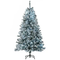 HOMCOM 6' Prelit Artificial Flocked Christmas Trees, with Snow Frosted Branches, Cold White LED Lights, Auto Open(m-1)