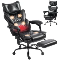 HOMCOM High Back Vibration Massage Office Chair, Heated Reclining PU Leather Computer Chair with Headrest, Black(m-1)