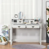 HOMCOM Study Writing Desk Computer Table Workstation with Removable Shelf, 2 Drawers, and Wide Tabletop, Grey(m-4)