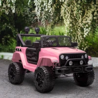 Aosom 12V Kids Ride On Truck with Parent Remote Control, Battery Powered Electric Car with Spring Suspension, Adjustable Speed, LED Lights and Horn, Pink(m-2)